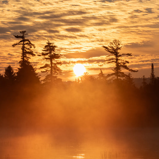 Sunrise over Otter Bay - Raquette Lake, NY Adirondacks Stone Coaster Set