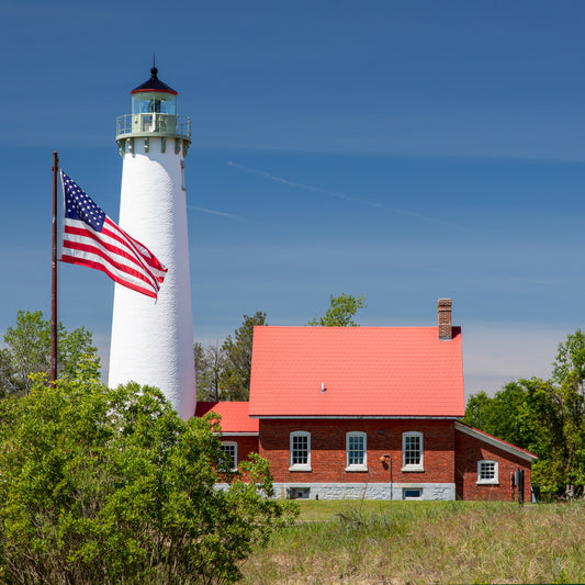Lighthouse & American Flag Stone Coaster Set